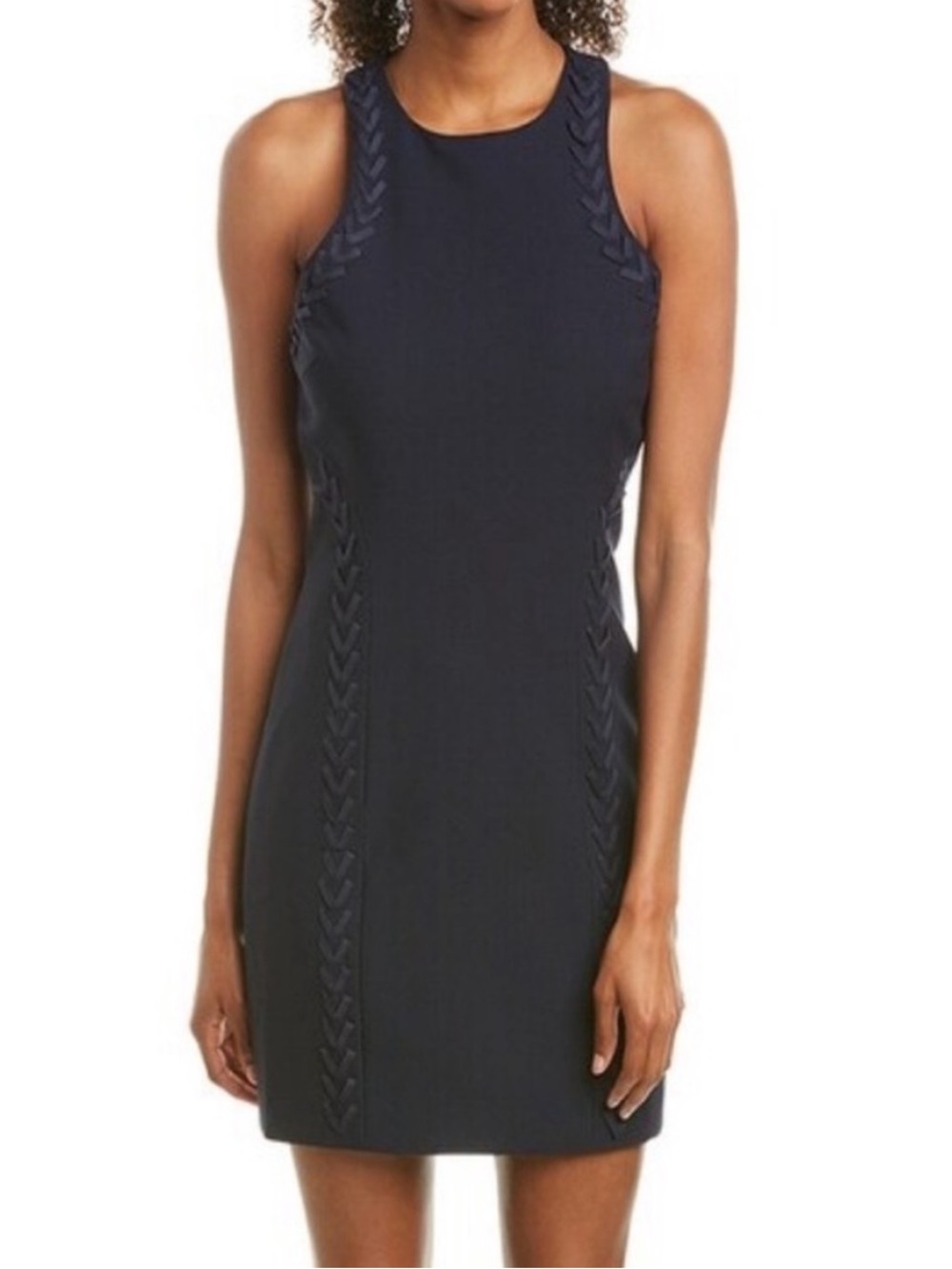 Cinq à Sept Alison Dress Navy Size 4 NWT Structured Mini Sleeveless Braided